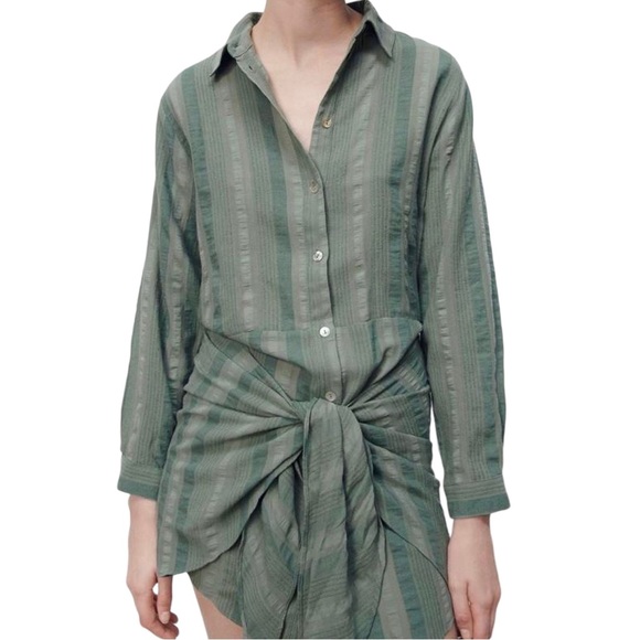 Zara Dresses & Skirts - Zara women’s button up wrap dress size S green striped